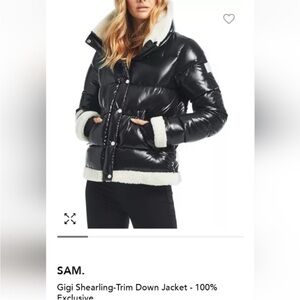 SAM. Gigi Black and White Shearling-Trim Puffer Jacket